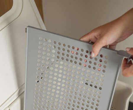 Cesto de Roupas Duplo Compartimento Flow Fechado Branco | Westwing