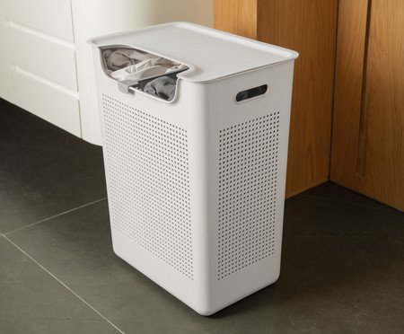 Cesto de Roupas Duplo Compartimento Flow Fechado Branco | Westwing