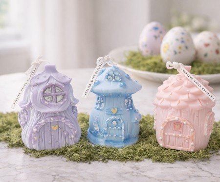 Trio de velas Casinhas Páscoa Azul, Lilás e Rosa | Westwing