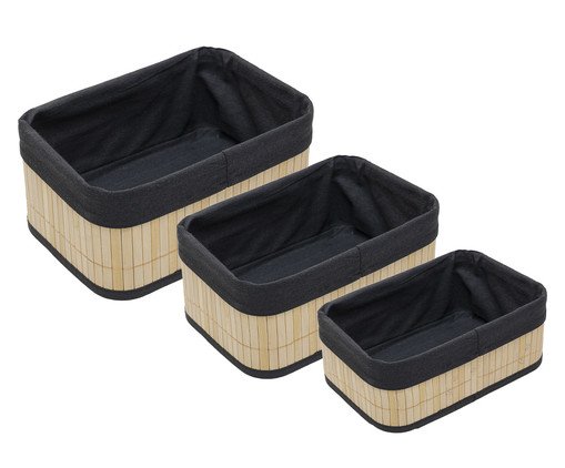 Jogo de Cestos com Forro em Tecido Preto em Bambu, black | WestwingNow