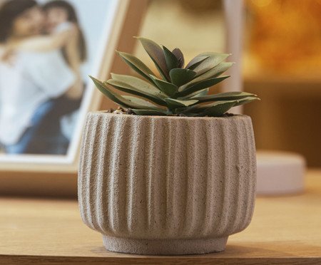 Cachepot com Suculenta Artificial Geometry Bege Cimento | Westwing
