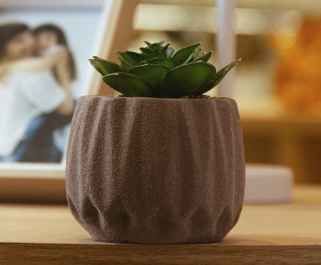 Cachepot com Suculenta Artificial Geometry Marrom Cimento | Westwing