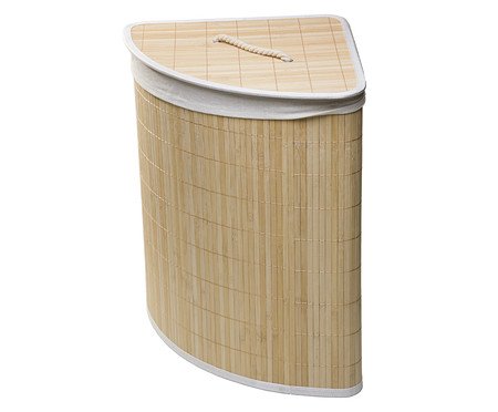 CAIU_Cesto Para Lavanderia com Tampa Triangular Branco em Bambu | Westwing