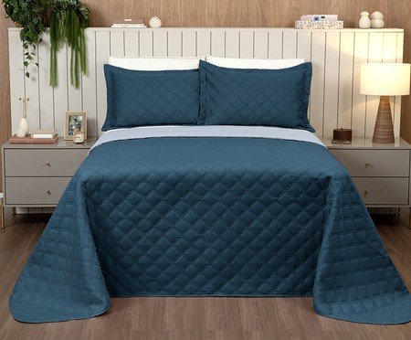 Jogo de Cobre-Leito Nuance Dupla Face Azul Petróleo e Azul Claro | Westwing