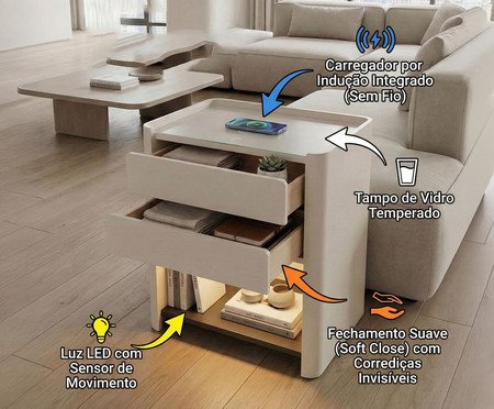Mesa de Cabeceira Inteligente Smart Innovare Vainilla | Westwing