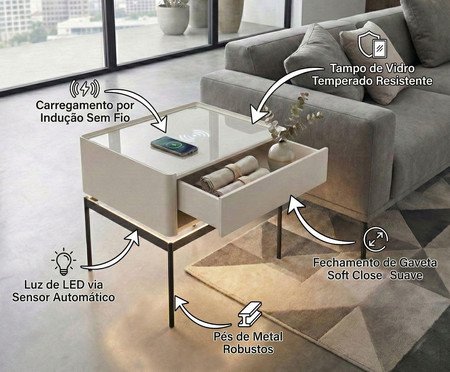 Mesa de Cabeceira Inteligente Smart Tech | Westwing