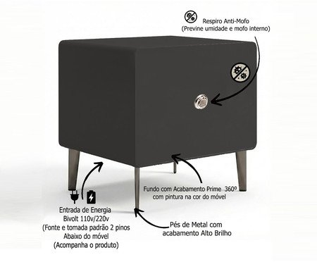 Mesa de Cabeceira Inteligente Smart Genius Ebano | Westwing
