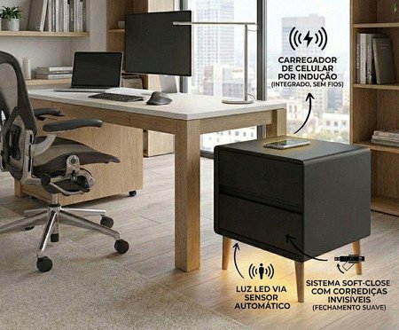 Mesa de Cabeceira Inteligente Smart Genius Ebano | Westwing