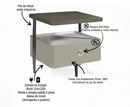 Mesa de Cabeceira Inteligente Smart Clean Cromio | Westwing