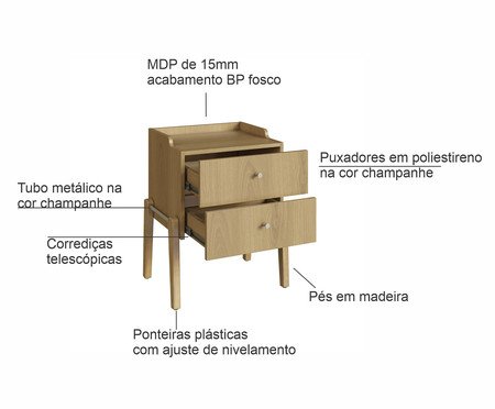 Mesa de Cabeceira 2 Gavetas Odense Hanover | Westwing