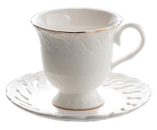 Jogo de Xícaras para chá Vague em new bone china borda dourada, white | WestwingNow