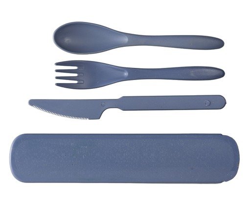 Jogo de talheres e estojo Defensa em fibra de trigo e azul, blue | WestwingNow
