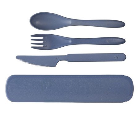 Jogo de talheres e estojo Defensa em fibra de trigo e azul | Westwing