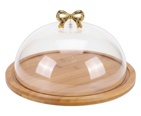 Prato para bolo com base em bambu com laço dourado