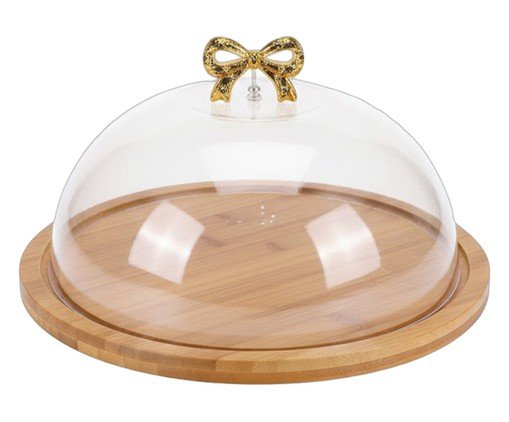 Prato para bolo com base em bambu com laço dourado, beige | WestwingNow