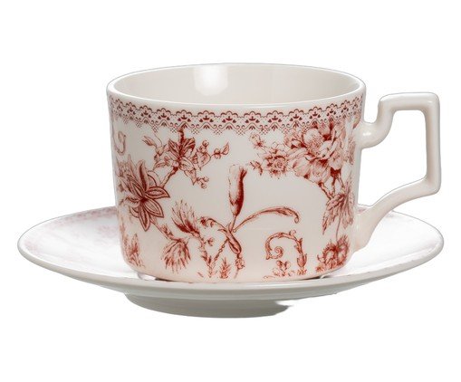 Jogo de Xícaras para chá Hortênsia em new bone china bordô, red | WestwingNow