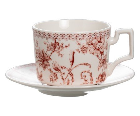 Jogo de Xícaras para chá Hortênsia em new bone china bordô | Westwing