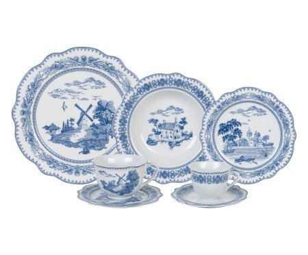 Jogo de aparelhos de jantar Delfit em porcelana azul | Westwing
