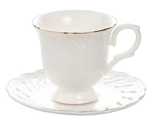 Jogo de Xícaras café Vague em new bone china com borda dourada branco, white | WestwingNow