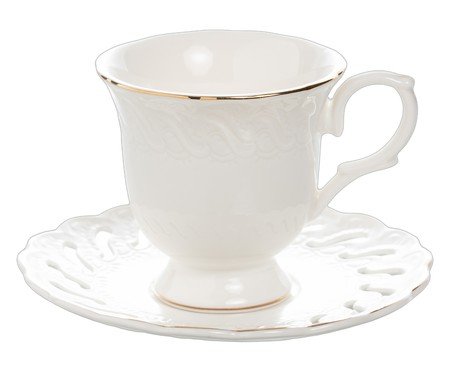 Jogo de Xícaras café Vague em new bone china com borda dourada branco | Westwing