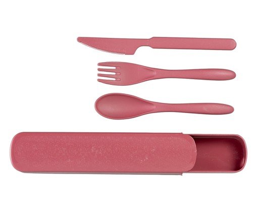 Jogo de talheres e estojo Defensa em fibra de trigo e bordô, red | WestwingNow