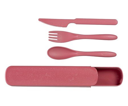 Jogo de talheres e estojo Defensa em fibra de trigo e bordô | Westwing