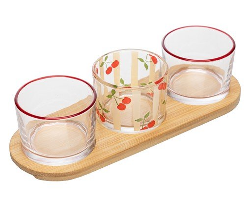 Jogo de Petisqueiras e Bandeja em Bambu Cherry, beige | WestwingNow