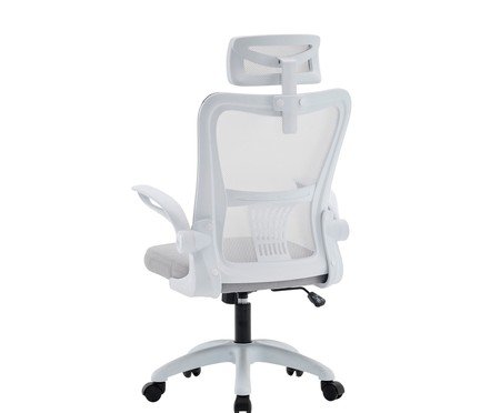 Office Baltimore com Apoio Tela Mesh Cinza Base Branca | Westwing