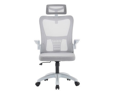 Office Baltimore com Apoio Tela Mesh Cinza Base Branca | Westwing