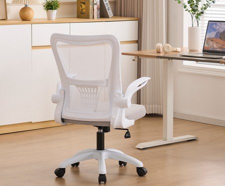 Office Baltimore Tela Mesh Cinza Base Branca | Westwing