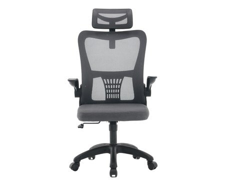 Office Baltimore com Apoio Tela Mesh Grafite Base Preta | Westwing