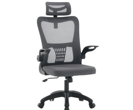 Office Baltimore com Apoio Tela Mesh Grafite Base Preta | Westwing