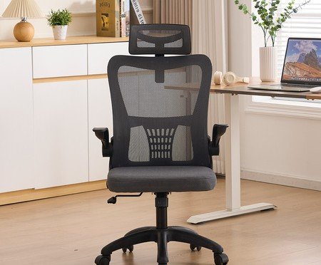 Office Baltimore com Apoio Tela Mesh Grafite Base Preta | Westwing