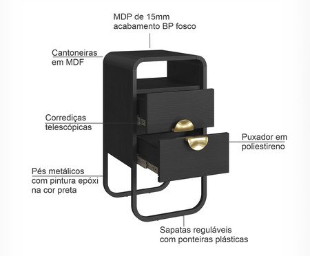 Mesa de Cabeceira Organica Luna Nero | Westwing