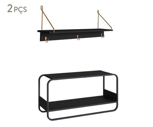 Jogo de Sapateira Banco e Prateleira Orgânico Luna Nero, black | WestwingNow