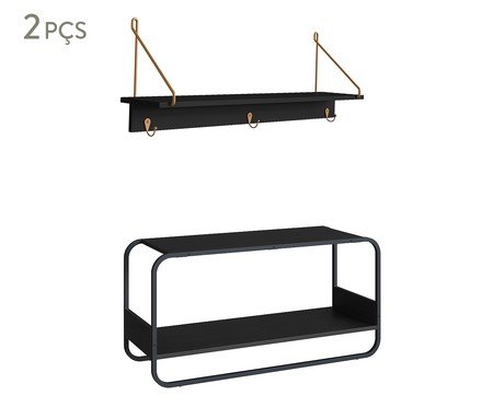 Jogo de Sapateira Banco e Prateleira Orgânico Luna Nero | Westwing