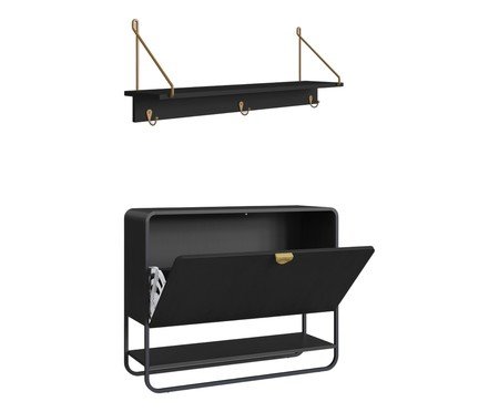 Jogo de Sapateira e Prateleira Orgânico Luna Nero | Westwing