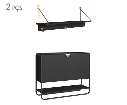 Jogo de Sapateira e Prateleira Orgânico Luna Nero, black | WestwingNow