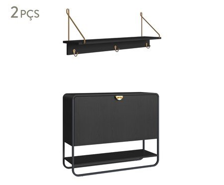 Jogo de Sapateira e Prateleira Orgânico Luna Nero | Westwing