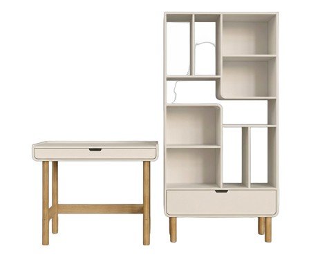 Jogo de Estante e Escrivaninha Orgânica Madeira Aura Off White | Westwing