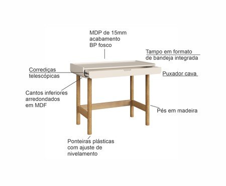 Jogo de Estante e Escrivaninha Orgânica Madeira Aura Off White | Westwing