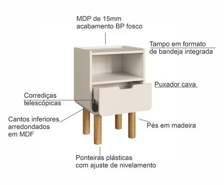 Mesa de Cabeceira Orgânica Madeira Aura Off White | Westwing