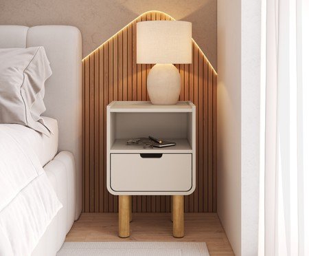 Mesa de Cabeceira Orgânica Madeira Aura Off White | Westwing