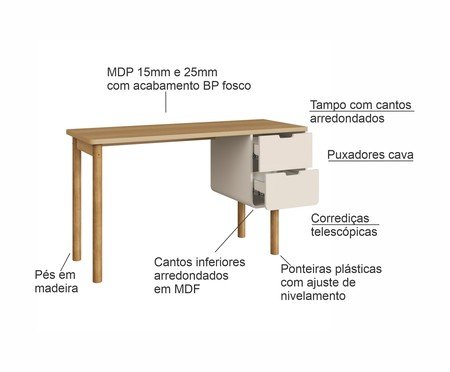 Escrivaninha Orgânica Madeira Aura Off White | Westwing