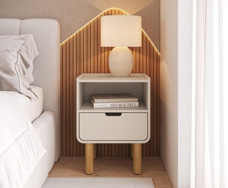 Mesa de Cabeceira Orgânica Madeira Aura Off White | Westwing