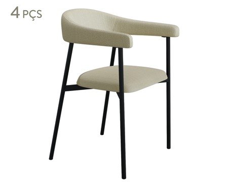 Jogo de Cadeiras de Jantar Angel Tecido Corriente Areia e Preto | Westwing