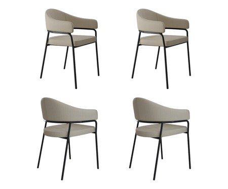 Jogo de Cadeiras de Jantar Olivia Tecido Corriente Areia e Preto | Westwing