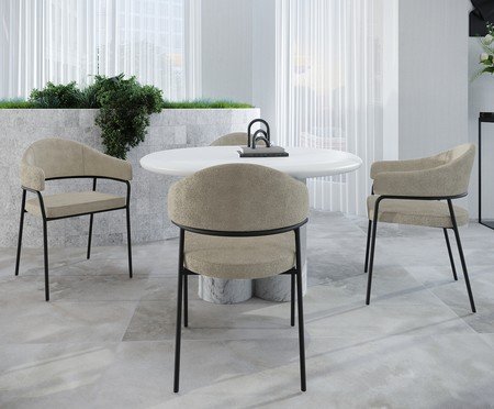 Jogo de Cadeiras de Jantar Olivia Tecido Boucle Vanilla e Preto | Westwing