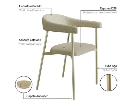Jogo de Cadeiras de Jantar Angel Tecido Corriente Champanhe | Westwing