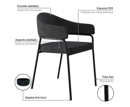 Jogo de Cadeiras de Jantar Olivia Tecido Lautrec Grafite | Westwing